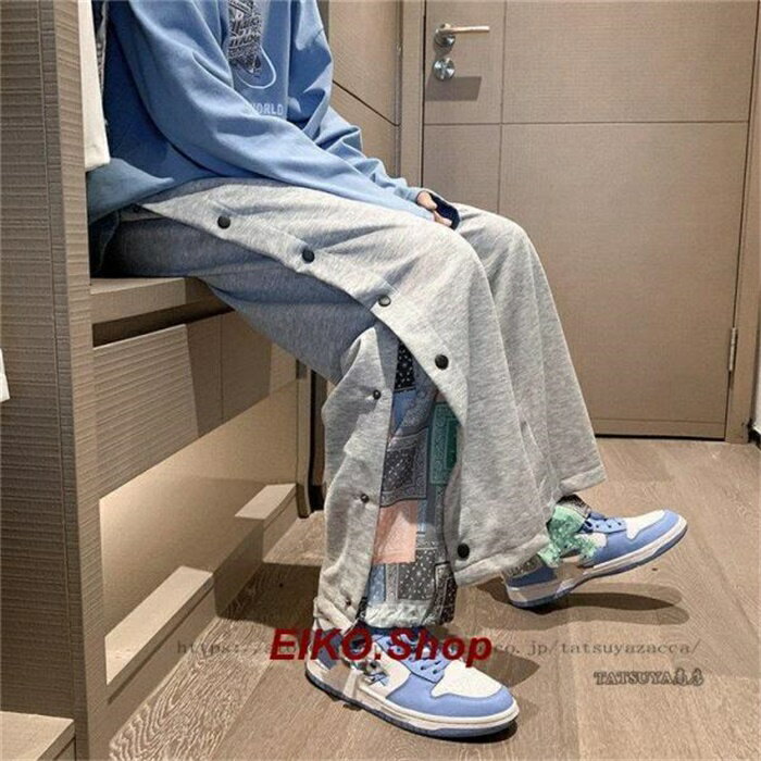ワイドパンツ カジュアルパンツ メンズ ゆったり フェイクレイヤードストレート かっこいい 韓国ファッション個性的 新作
