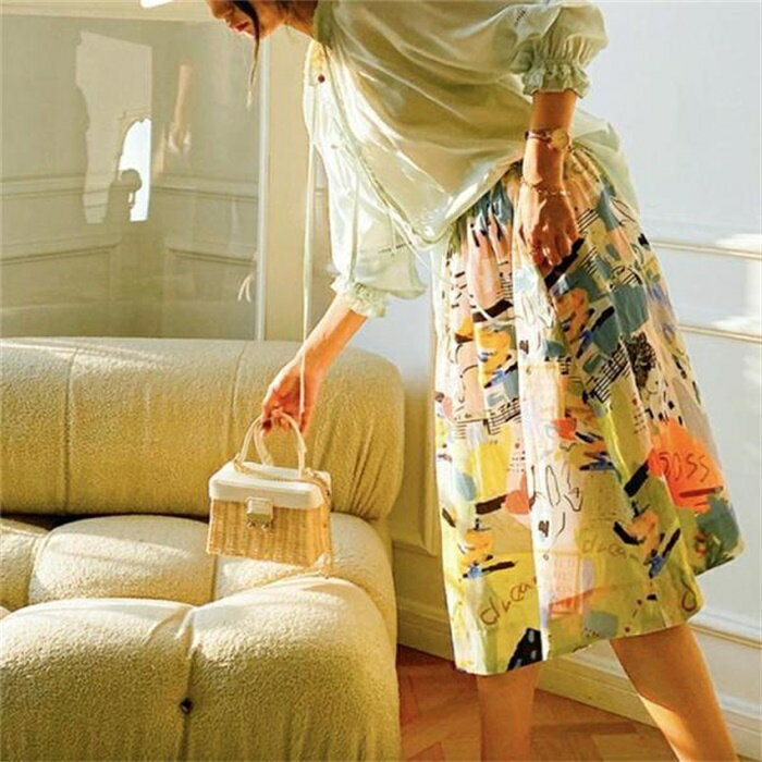 スカート レディース フレアスカート フレア 柄 おしゃれ カラフル Aライン プリント柄 ミモレ丈スカート フレアスカート エレガント ギャザー ウエストゴム