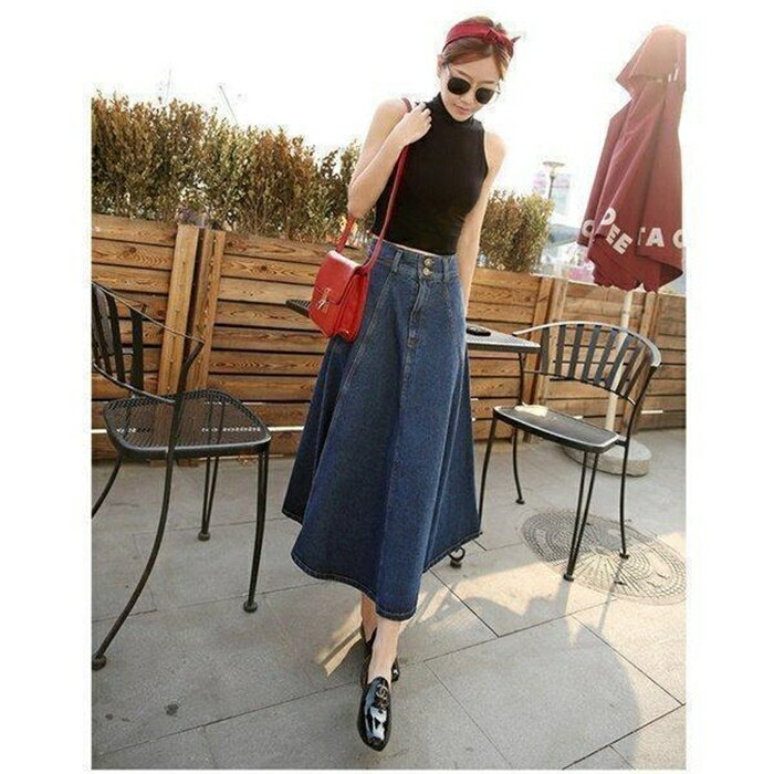 スカートデニムスカートロング丈マキシAラインロングスカートゆったり冬秋レディースフレア大きいサイズゆったり着痩せ