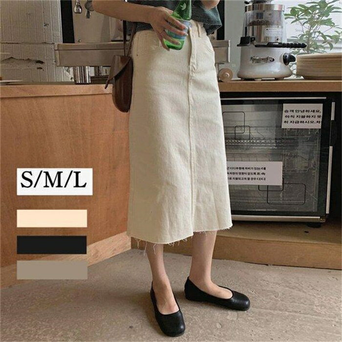 スカート デニム ホワイト ボトムス スウェット ロングスカート マキシスカート スカート ウエスト レディース マキシ丈スカートskirt 体型カバー 定番