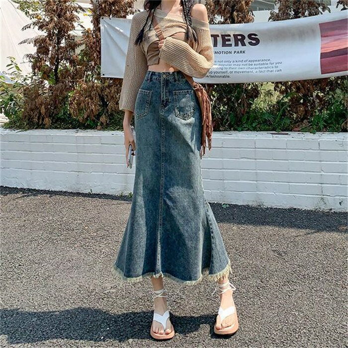 デニムスカート レディース デニムスカ—ト スカート タイトスカート ミディアム丈 スカート シンプル 韓国スタイル お洒落 ファッション セクシー