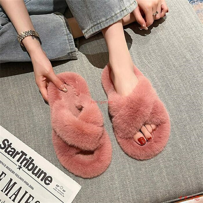 乐天商城 - スリッパ ファーシューズ クロス ふわもこ ふわふわ レディース ファーサンダル ミュール 厚底 レディース ファー モコモコ 可愛い
