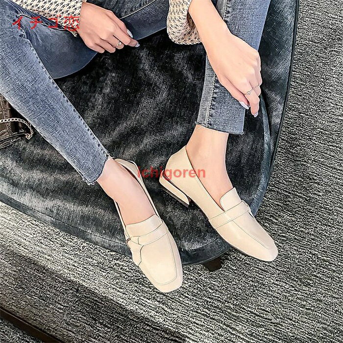 乐天商城 - パンプス 歩きやすい レディース 太めヒールシューズ トレンド パンプス スクエアトゥローファー 革靴プラットヒール 美脚 通勤OL オフィス 疲れない 入学式