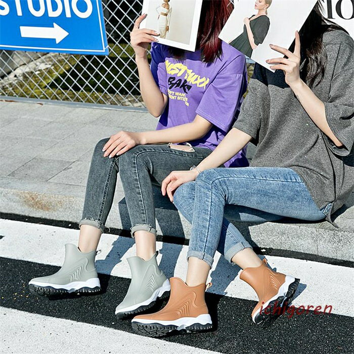 乐天商城 - レインシューズ レインブーツ ショート丈 レディース 防水 おしゃれ 春 夏 秋 冬 雨用 梅雨 雪 雨の日 防水 厚底 通勤 通学 ハイカット