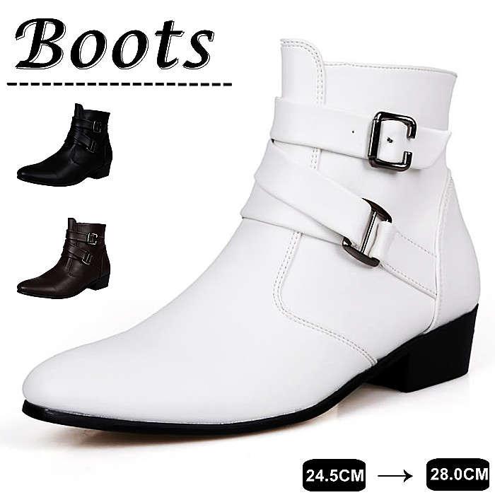 レザーブーツ メンズ ショートブーツ PU皮 革靴 サイドジッパー ブーツ モンクストラップ ハイカットシューズ レザーシューズ アウトドア カジュアルブーツ ビ