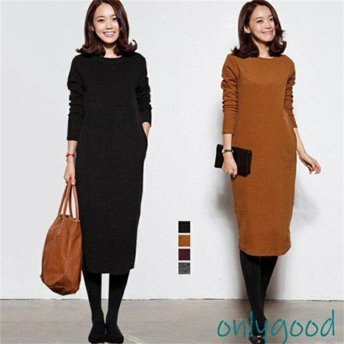ワンピース 秋冬 長袖 結婚式 秋冬 膝丈 ワンピース レディース ニットワンピース 裏起毛 ロング丈 マキシ丈 無地 暖かい 秋冬新作