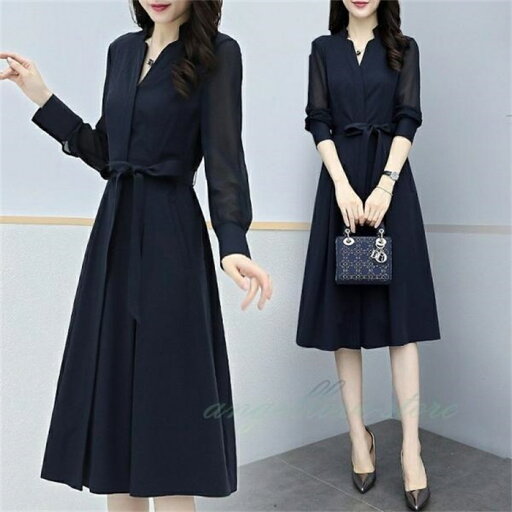 ワンピース レディース 春夏 きれいめ 膝丈 上品 長袖 シフォン ワンピース vネック 着痩せ 通勤 結婚式ドレス お出かけ オシャレ 30代40代50代 ワンピース レディース 春夏 きれいめ 膝丈 上品 長袖 シフォン ワンピース vネック 着痩せ 通勤 結婚式ドレス お出かけ オシャレ 30代40代50代