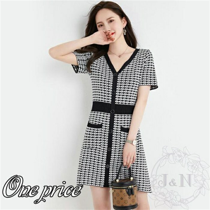 ワンピース レディース 夏 ニット 千鳥柄 半袖 ミニ丈 Aライン キレイめ おしゃれ デート 超人気 パーティー 発表会 音楽会 着痩せ 演奏会