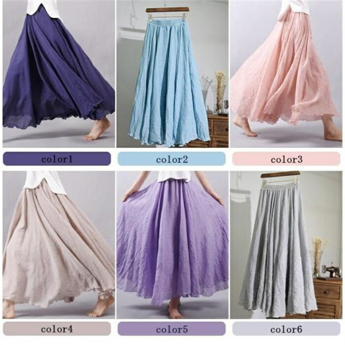 スカート ロングスカート マキシスカート フレア 体型カバー 綿麻 リネン ロング丈 無地 ウエストゴム 春 夏 2