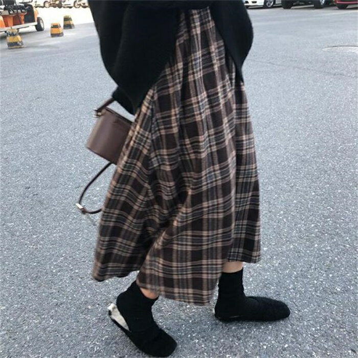 乐天商城 - スカート レディース 春 秋冬 チェック柄 ラシャ風 フレアスカート ロングスカート 秋 冬 ミモレ丈 大きいサイズ 通勤 通学 オフィス 30代 40代 50代