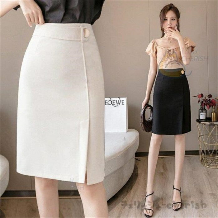 スカート 膝丈 春夏 タイトスカート 黒スリット レディース タイトスカートミディアム丈 ハイウエスト ..