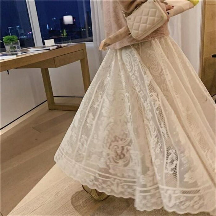 ロングスカート スカート ロンスカ レディース ロング マキシ丈 レース フレア 花柄 ハイウエスト ウエストゴム 無地 ゆったり ゆると 体型カバー ふわ 夏 30代