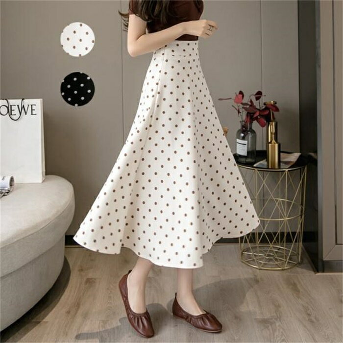 スカート ロング丈 春夏 フレアスカート レディース aラインスカート 水玉柄 マキシ丈 ハイウエスト ボ..