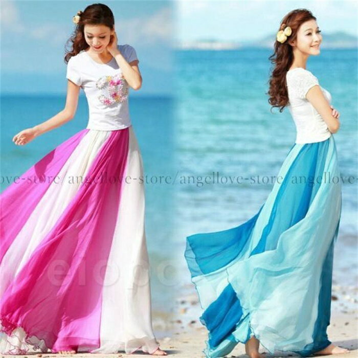 マキシ丈スカート 春夏 マキシ丈スカート シフォン ロングスカート バイカラー 2wayシフォンスカート