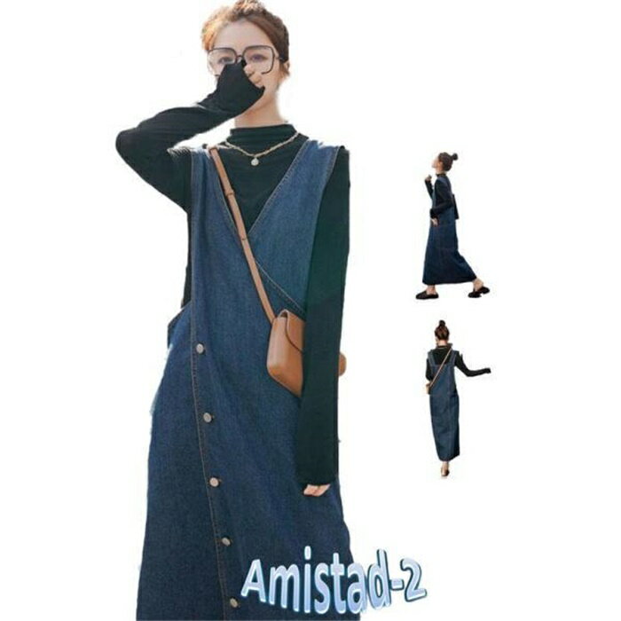デニム ポケット付き デニムワンピース 春 ロング丈 ロング Vネック ジャンパースカート 夏 マキシワンピース 大きいサイズ ジャンスカー サロペ