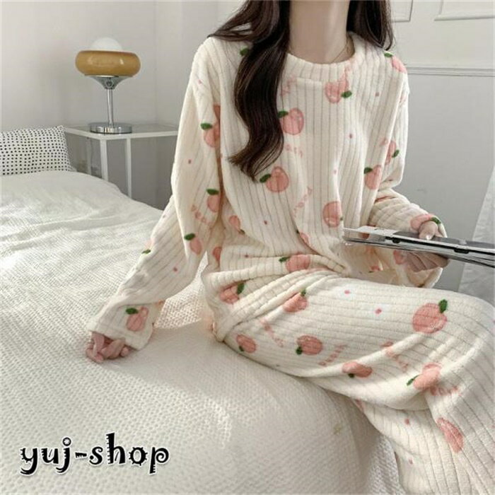 パジャマ レディース ルームウエア 可愛いパジャマ 2点セット フランネル フラノ 裏起毛 秋冬 ロングパンツ 長袖 パジャマレディース もこもこ ゆったり