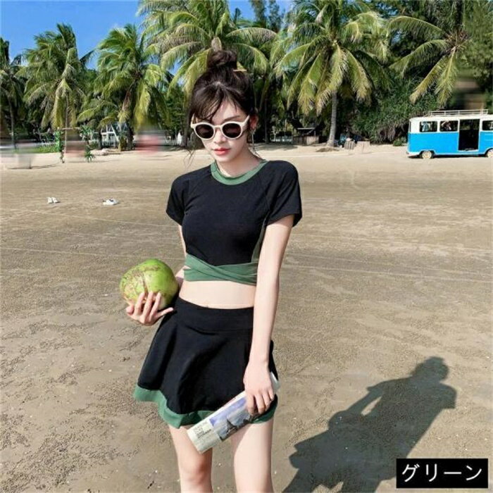 水着 レディース 体型カバー ワンピース 中学生 高校生 10代 スポーティー 可愛い スイムウェア