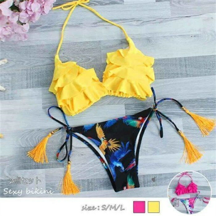水着 レディース 2点セット ビキニ水着 フリル ビキニショーツ 花柄