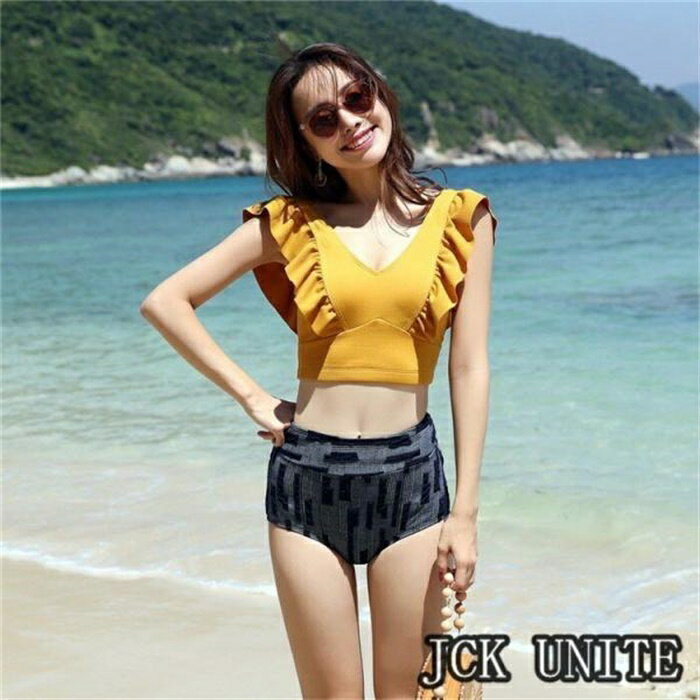 水着 レディース 2点セット ハイウェスト おなかカバー 体型カバー 二の腕カバー ショート女の子 大きいサイズ シンプル jckuniteビーチ