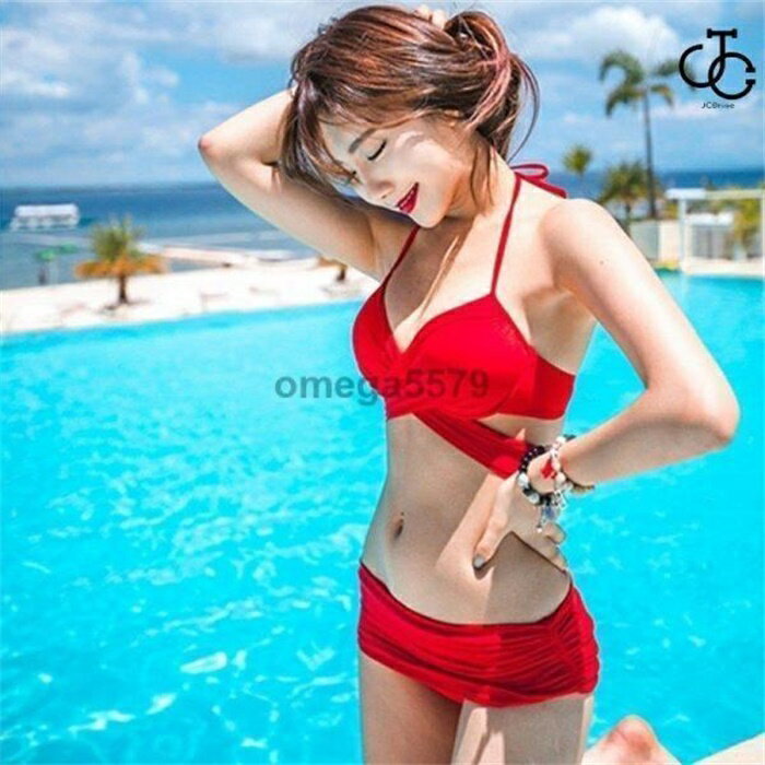 水着 レディース ビキニ ホルターネック クロスライン 無地 シンプル フェミニン 可愛い