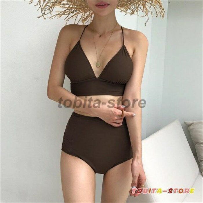 乐天商城 - 水着 レディース ビキニ 2点セット 無地 タンキニ シンプル無地 タンキニ シンプル ハイウエスト 背中空き 体型カバー 可愛い ジム 女性 バンドゥ