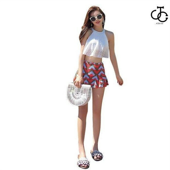 水着 レディース ハイネック ビキニ スカート 2点セット レース 無地 上下別柄 シンプル バックシャン ハイウエスト 黒 白