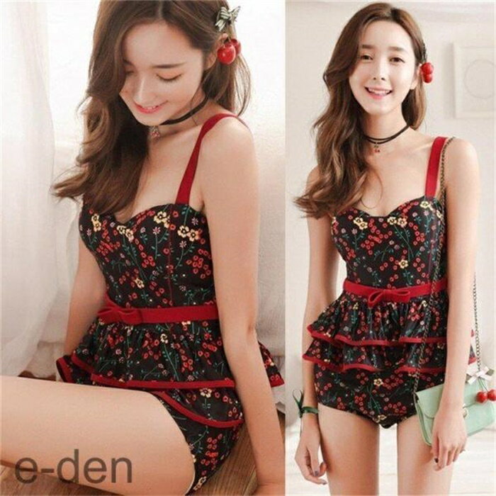 水着レディース 体型カバー 水着 ワンピース型 サロペット 肩出し 小胸バンドゥ 水着 花柄 フリル 韓国風 40代 大きいサイズ 可愛いスイムウェア 温泉 ママ