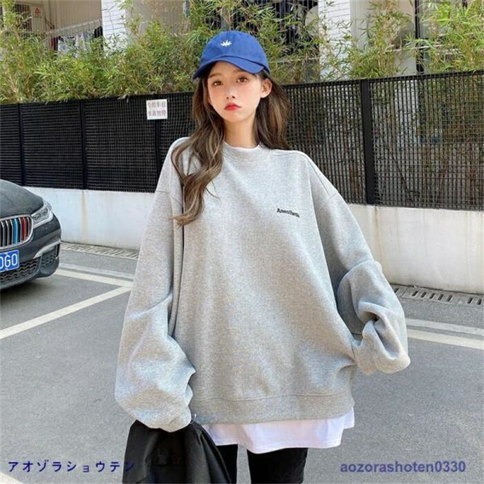 Rakuten - トレーナー Tシャツ ロングT パーカー レディース トップス 切り替え 韓国 長袖 大きいサイズ おしゃれ ゆったり スウェット オーバーサイズ 可愛い お出かけ