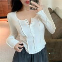 tシャツ Tシャツ レディース カットソー 着痩せ 長袖 スリム ストレッチ Uネック トップス ショート丈 ins 細身 10代20代30代40代 美ライン ...