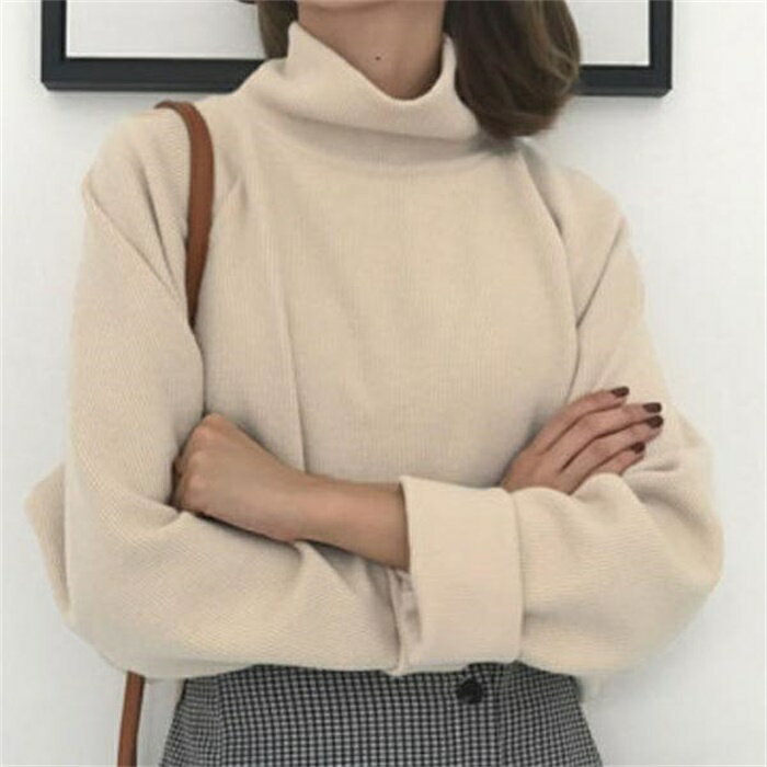 Rakuten - Tシャツ ハイネック ニットソー タートルネック ゆったり 起毛 あったか 長袖 レディース トップス