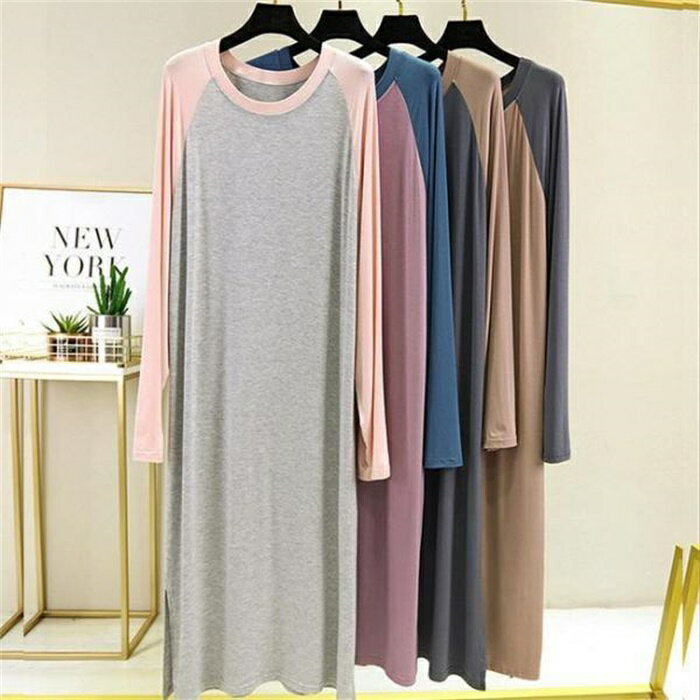 乐天商城 - ワンピース Tシャツワンピース ロング丈Tシャツ 切り替え パジャマ ルームウエア やわらか ロング ゆったり