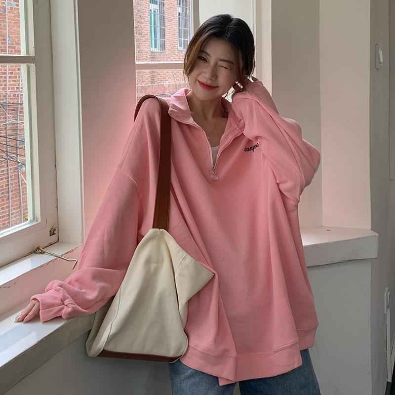 トレーナー 裏起毛 レディース秋冬 裏フリース 暖かい パーカー フードなし ハーフジップ トップス アウター 冬インナー 英語 文字 長袖 ゆったり ロング 体型カ