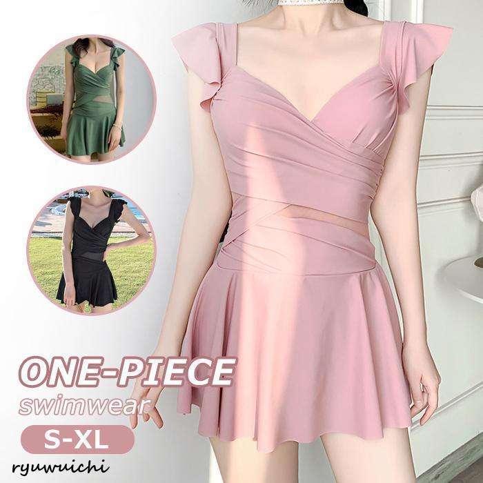 水着 レディース 体型カバー ワンピース オールインワン ハイネック 体型カバー水着 オトナ女子 ママ水着 20代 30代 40代 ぽっちゃり フリル Vネック