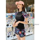 水着 ラッシュガード レディース フィットネス 半袖 体型カバー セパレート 上下セット ショートパンツ ボタニカル女性 競泳水着 かわいい