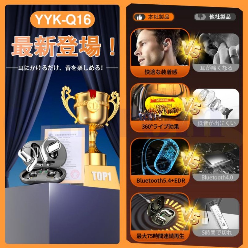 SNSで話題！充電器無料差し上げ【先着選べる2種特典】26最新型 ワイヤレスイヤホン Bluetooth iPhone Android Bluetooth5.4 耳掛け イヤホン BlueTooth ワイヤレス オープンイヤー型 耳を塞がない 片耳 高音質 ノイズキャンセリング ブルートゥース 残量表示 Hi-fi 軽量 everything-mart-10034922 辰の世界 サンプル画像2