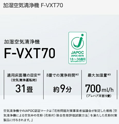 ※在庫あり！パナソニック　加湿空気清浄機 F-VXT70-W 2