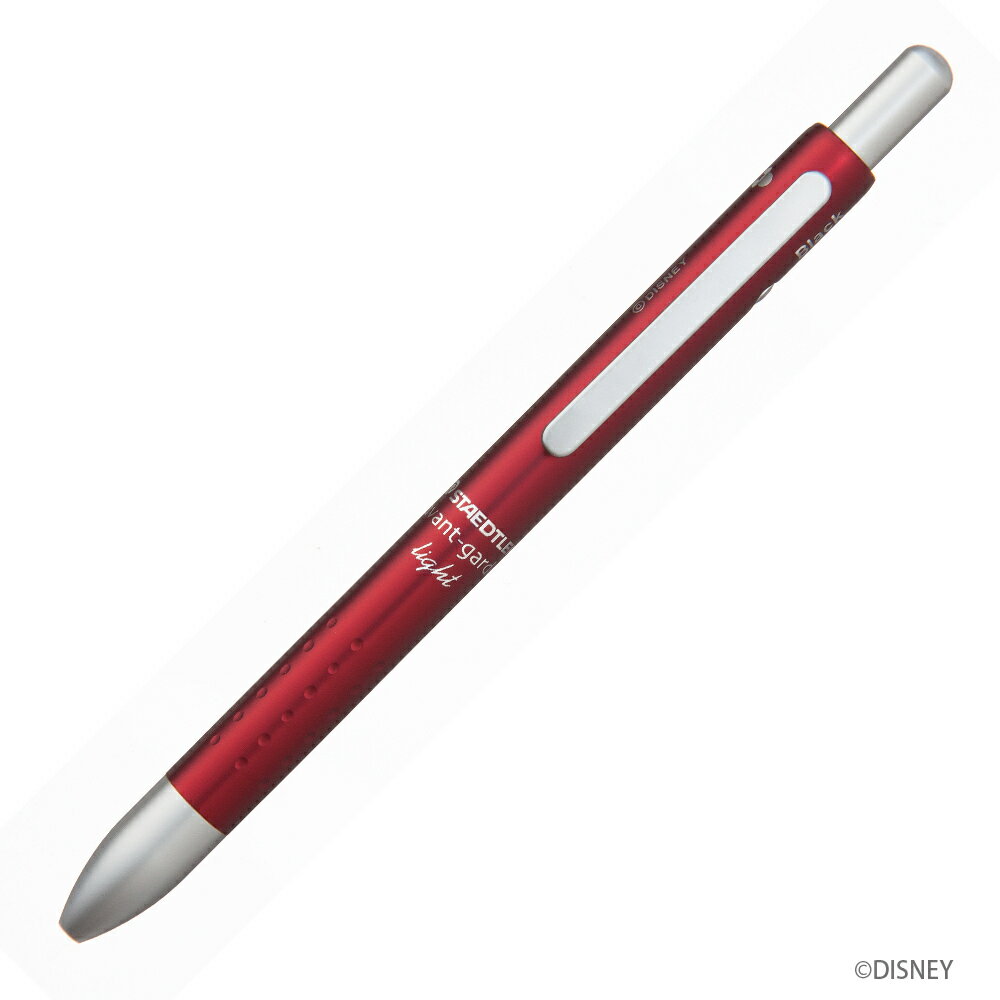 商品情報商品内容サイズ:長さ131mm(ペン先収納時) 軸径9.5mm(クリップ部11.8mm)、重さ14g素材:アルミボールペン:黒、赤、シャープペン:0.5mm【STAEDTLER ステッドラー】927AGL-RM アバンギャルドライト限定品 ミッキーマウス レッド 多機能ペン BP赤/BP黒/シャープ0.5mm ゆうパケット(メール便発送） アバンギャルドライト　限定品ミッキーマウスデザイン！ アバンギャルド ライトはシンプルにこだわる3つの機能を内蔵したコンパクトな複合筆記具です大人の方でもさりげなく持てるように、ミッキーマウスのおなじみのポーズがシルエットで表現されてます。 2