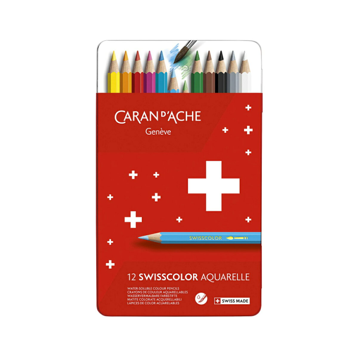 Rakuten - 【CARAN D`A CHE/カランダッシュ】1285-712 スイスカラー水溶性色鉛筆 メタル缶 12色セット ゆうパケット（メール便)出荷