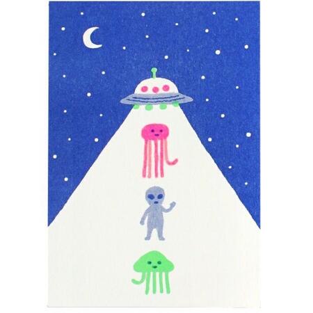 【古川紙工】 レトロ印刷ポストカード宇宙人誕生日カード グリーティングカード おしゃれ イラスト カラフル 女子文具 大人 インテリア メッセージ おめでとう ...