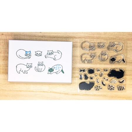 【松尾ミユキ×水縞】 自在ハンコぬりえセット　小動物 猫のサムネイル