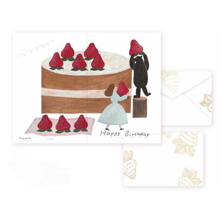【ネクタイ】 バースデーカード/いちごのケーキメッセージ 誕生日おめでとう バースデー お祝い グリーティングカード おしゃれ かわいい 女子文具 大人 ギフト...