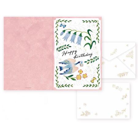 【浅野みどり】 バースデーカード Bird birthday card pink バースデーカード 誕生日カード グリーティングカード メッセージ おしゃれ 浅...