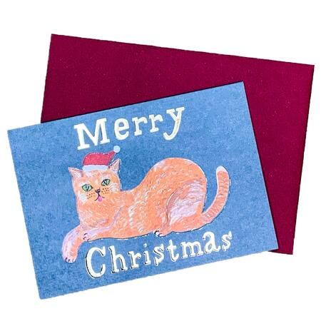 クリスマスサンタキャットミニカード /茶トラ