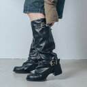 【公式】イーボル EVOL 【S-LLサイズ展開・ふかふか】カバーエンジニアロングブーツ ブラック 靴 レディース 25aw 新作 ロングブーツ カバーブーツ エンジニアブーツ ベルトデザイン ラウンドトゥ カジュアル Y2K 韓国 韓国