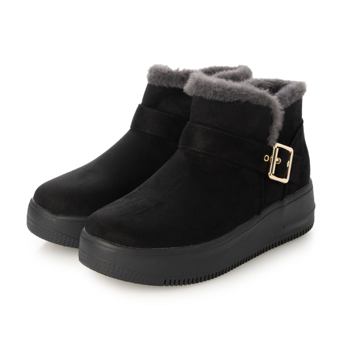 Rakuten - 【公式】【SALE／19%OFF】イーボル EVOL 【S-LLサイズ展開・柔らかい】ベルトファーブーツ ブラック 靴 レディース ブーツ ショートブーツ ムートンブーツ ムートン 厚底 カジュアル テーマパーク 小さいサイズ 大きいサイズ