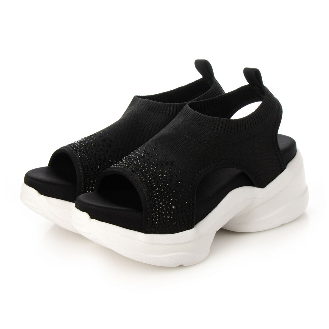 【公式】【SALE／71%OFF】EVOL ストーンニット厚底サンダル サンダル スポーツサンダル ブラック レディース 靴 23ss ニット素材 ラインストーン 通気性 上品 大人っぽい フェミニン 厚底 スタイルアップ 低身長 美脚 脚長 柔らかいのサムネイル