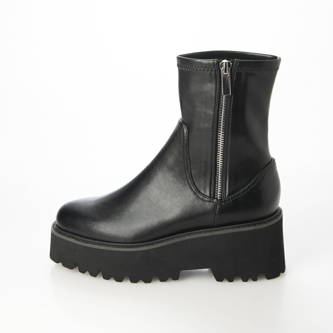 【公式】【SALE／07%OFF】イーボル EVOL 厚底サイドジップストレッチブーツ ブラック 靴 24AW 新作 ブーツ レディース ショートブーツ ストレッチブーツ ファスナー 厚底 LL 25cm 25.5cm 大きいサイズ ストレッチ 軽量 軽い ショート丈