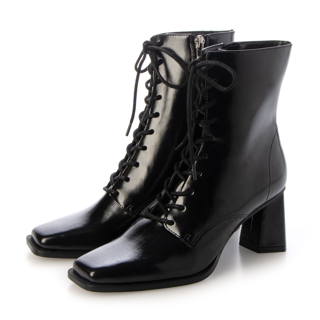 【公式】【SALE／44%OFF】イーボル EVOL スクエアレースアップショートブーツ ブラック 靴 レディース ショートブーツ ブーツ ショート 大きいサイズ太ヒール ローヒール 6cmヒール お出かけ デート レースアップのサムネイル