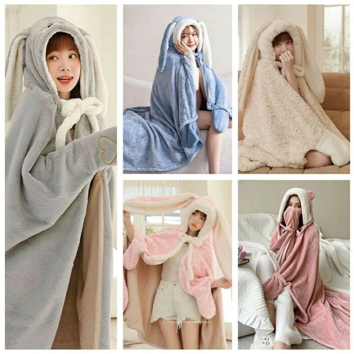 ブランケット マント ふわふわ 着る毛布 モコモコ おしゃれ ひざ掛け マント 兎耳 ネコ 黒猫 クマ ポンチョ 着る毛布 ロング かわいい ルームウェア もこもこ フード付き あったか 暖かい 大きめ 韓国風 羽織り 洗える 防寒 アウトドア