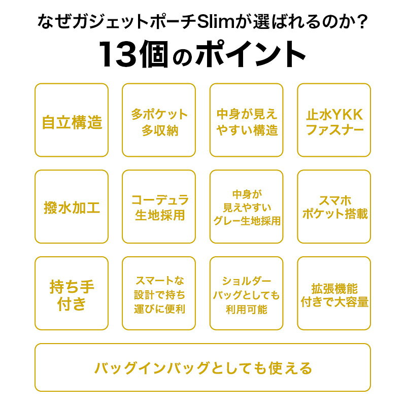 【クーポン配布中！】【13個の機能搭載！】 Evoon かわるガジェットポーチSlim ショルダーベルト付属 拡張機能搭載 自立構造 持ち手付き ガジェット ポーチ バッグ 小物ポーチ 大容量 多機能 多収納 スマホポケット 撥水 コーデュラ生地 止水ファスナー YKK evoon-10000204 Evoon サンプル画像3